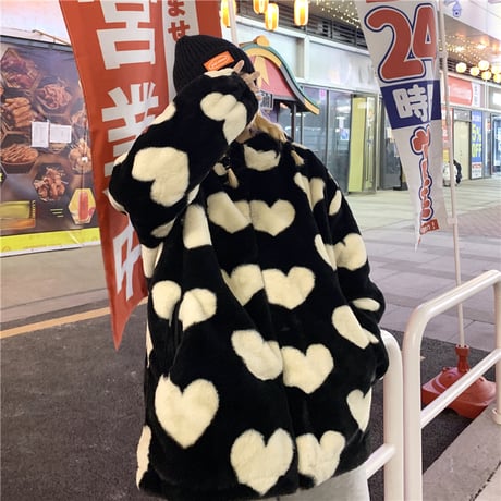 ユニセックス ハート柄 ボアジャケット ボアパーカー ファー ラムウール 韓国ファッション メンズ レディース 男女兼用 ゆったり アウター 大人可愛い DTC-634631995226