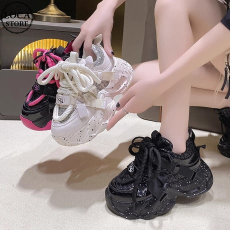 厚底スニーカー グリッター 22.0～24.5cm ラメ 厚底 ダッドスニーカー スニーカー ダッドシューズ スポーツ カジュアル 韓国ファッション レディース DTC-734896092511