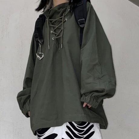 ユニセックス パーカー レースアップ メンズ レディース 編み上げ 長袖 オーバーサイズ 大きめ ルーズ カジュアル ストリート ファッション DTC-625912190166