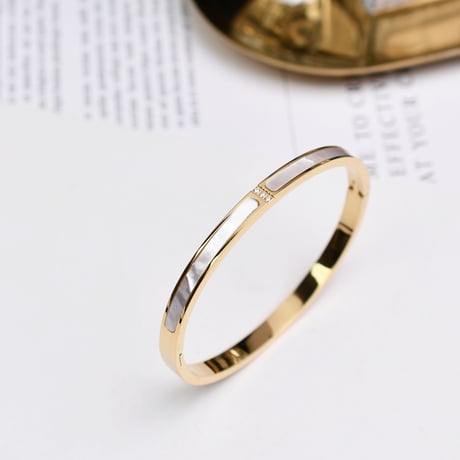 バングル ホワイトシェル 金属アレルギー対応 キュービックジルコニア CZ ブレスレット チタン K14メッキ アクセサリー イエローゴールド ローズゴールド DTC-536886268992