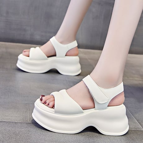 厚底サンダル スポーツサンダル 22.5～25.0cm オープントゥ マジックテープ 厚底 美脚効果 サンダル スポサン カジュアル 韓国ファッション レディース DTC-716043736999