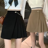 ミニスカート ハーフプリーツ 不規則デザイン チェーン Aラインスカート ハイウエスト スカート レトロ 韓国ファッション レディース 大人可愛い ガーリー DTC-653151389346