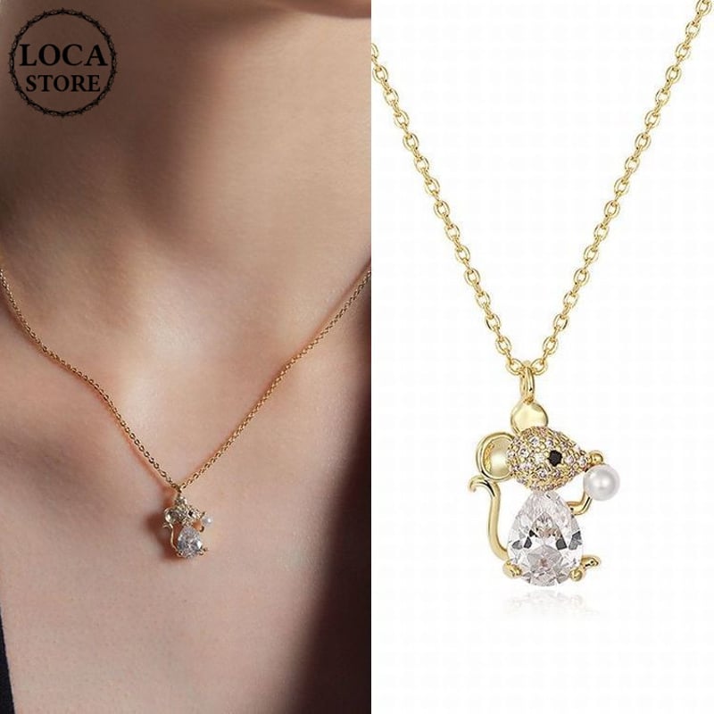 ネックレス キラキラ ねずみ 干支 チェーン付き スターリングシルバー