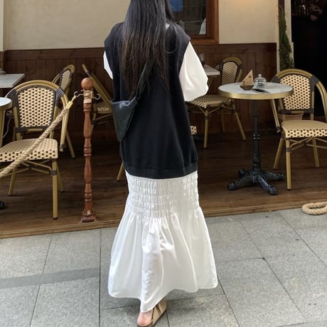 フェイクレイヤード ワンピース フェイクツーピース 切り替え ロングワンピース  Aライン ルーズ 長袖 レトロ 韓国ファッション レディース 大人可愛い ガーリー DTC-881028692653