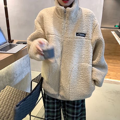 ボアブルゾン 防寒 ジップアップ フェイクラムウール 韓国ファッション レディース ボアジャケット ブルゾン アウター ボア 長袖 ゆったり 大人可愛い ガーリー DTC-627887069696