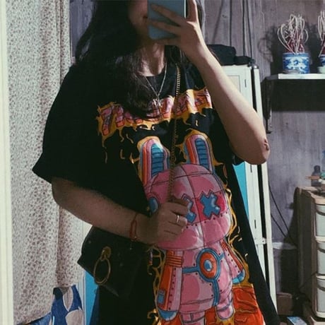 ユニセックス Tシャツ 半袖 「X-RABBIT」 ロボットうさぎ オーバーサイズ カジュアル 韓国ファッション メンズ レディース 韓国ストリートファッション DTC-641627886219