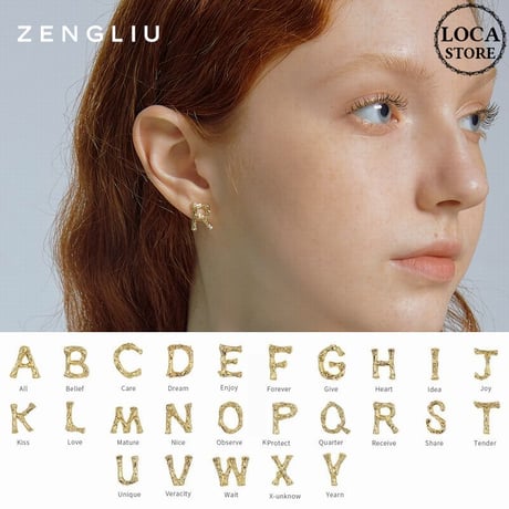 ピアス アルファベット A～Z イニシャル ゴールド 韓国アクセサリー キラキラ 合金 シルバー925 アクセサリー DTC-613509861164