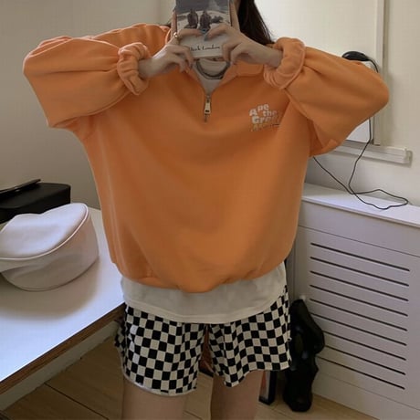 ハーフジップ POLO襟 トップス トレーナー フリース 裏起毛 プルオーバー 長袖 ゆったり 韓国ファッション レディース カジュアル 大人可愛い ガーリー DTC-664779833427