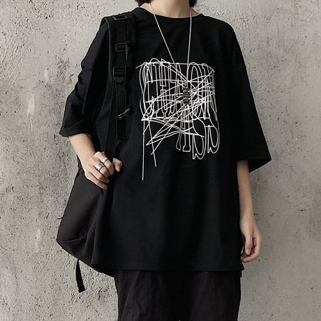 ユニセックス Tシャツ 半袖 メンズ レディース ラウンドネック 英字 グラフィティプリント オーバーサイズ 大きいサイズ ルーズ ストリート TBN-613494810897