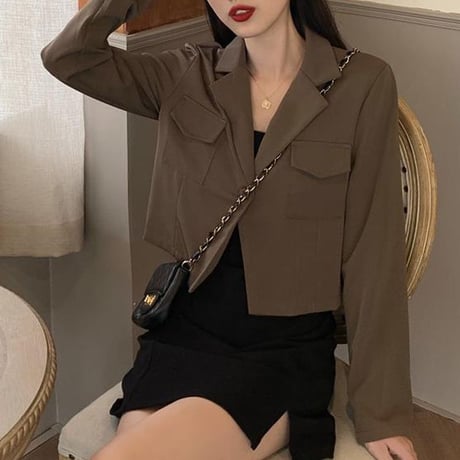 ショートジャケット ワンボタン 長袖 ルーズ シンプル 韓国ファッション レディース ジャケット ショート丈 大人可愛い ガーリー DTC-654014846773