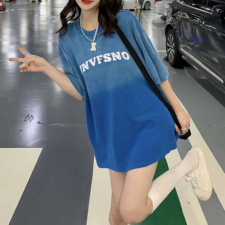 Tシャツ グラデーションカラー オーバーサイ ルーズ トップス 半袖 大人可愛い ガーリー カジュアル 韓国ファッション レディース 韓国ストリートファッション DTC-679286671733