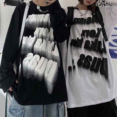 ユニセックス Tシャツ 長袖 ロンT レタープリント プルオーバー オーバーサイズ 韓国ファッション メンズ レディース 大きめ カジュアル ストリートファッションDTC-654243924367