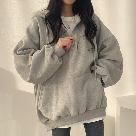 ハーフジップ パーカー 裏起毛 トップス フーディー フード付き スウェット オーバーサイズ ゆったり 長袖 レトロ 大人可愛い ガーリー カジュアル DTCA-736248208366
