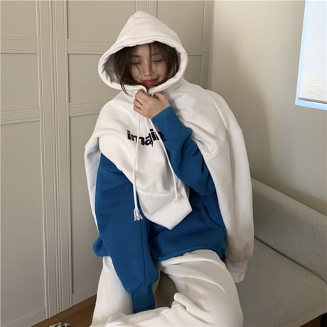 パーカー プルオーバー 裏起毛 トップス プラスベルベット オーバーサイズ 長袖 レトロ 韓国ファッション レディース ガーリー カジュアル ストリート系 DTC-629322853018