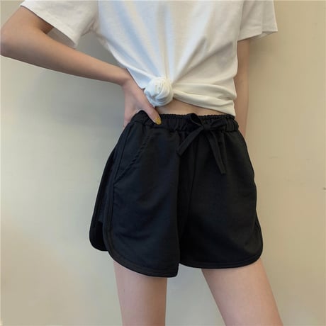 ショートパンツ 薄手 スウェットパンツ スポーツパンツ ハイウエスト ショート丈 シンプル レトロ 韓国ファッション レディース カジュアル DTC-650624596427