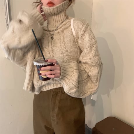 ニット セーター ケーブル編み タートルネック ニットセーター 厚手 長袖 ゆったり レトロ 韓国ファッション レディース 大人可愛い ガーリー DTC-631442149719