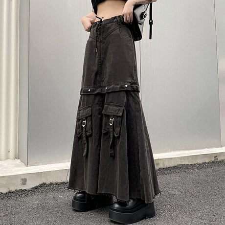 2WAY デニムスカート タッセル ハイウエスト Aライン デニム スカート レトロ 韓国ファッション レディース 大人可愛い ガーリー DTC-740222259539