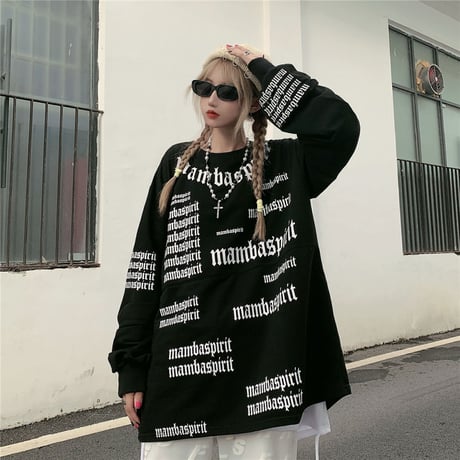 ユニセックス Tシャツ 長袖 ロンT フルレタープリント ラウンドネック オーバーサイズ 韓国ファッション メンズ レディース カジュアル ストリートファッション DTC-655783366926