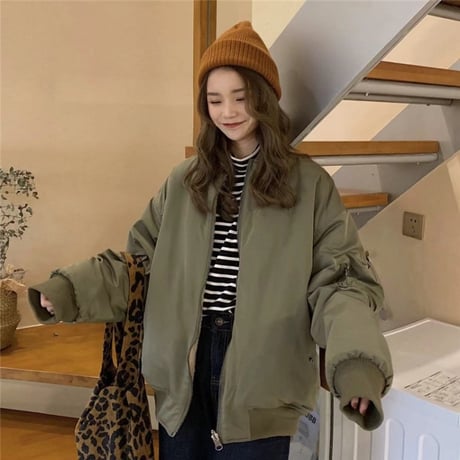 リバーシブル 2way ボアブルゾン MA-1 オーバーサイズ 韓国ファッション レディース アウター ブルゾン ドロップショルダー ストリート ボア 秋 冬 (DTC-600883761203)