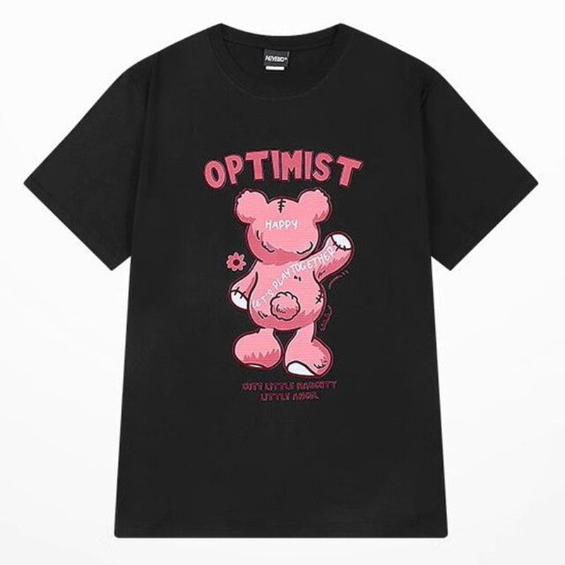 ドッグ プリント Tシャツ 2色 ルーズ ユニセックス 韓国 cr9846 ユニセックス Tシャツ 半袖 クマ 後ろ姿 プリント オーバー