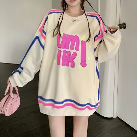 トレーナー ロゴ 配色 厚手 オーバーサイズ スウェット トップス 長袖 韓国ファッション レディース 大人可愛い ガーリー DTC-744872116406