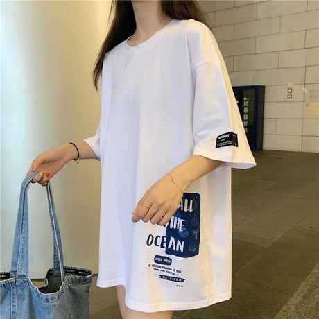 ユニセックス Tシャツ 袖ロゴ バックプリント 半袖 韓国ファッション メンズ レディース 大きめ ルーズ カジュアル ストリート系 DTC-638394646416