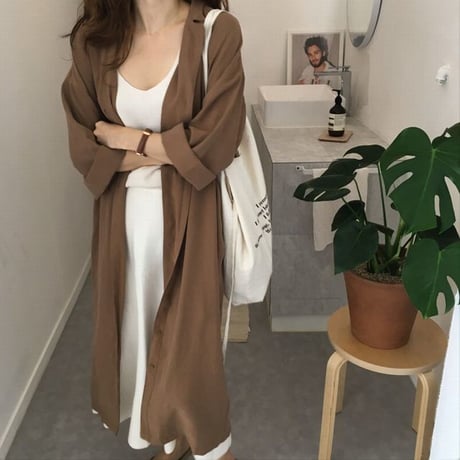 2WAY シャツワンピース ロングシャツ コート 薄手 ワンピース ルーズ 七分袖 レトロ 韓国ファッション レディース 大人可愛い ガーリー DCT-576487405143