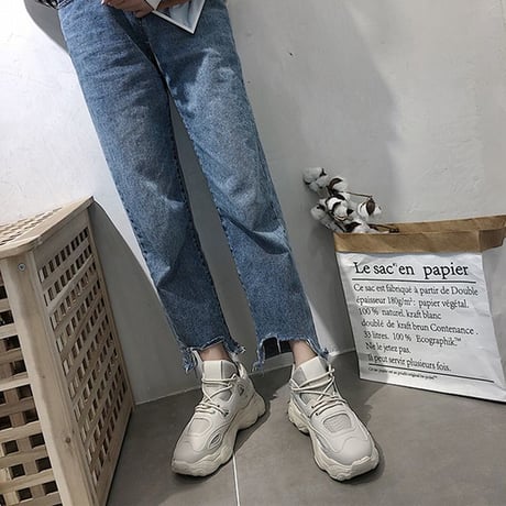 レディース 2カラー ダッドスニーカー 厚底スニーカー シューズ ラウンドヘッド 韓国ファッション (DCT-589452737987)
