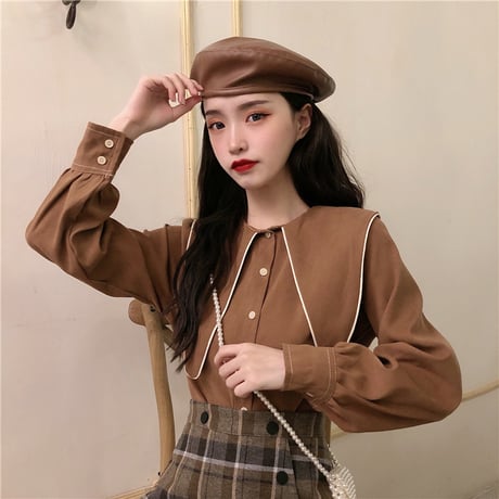 ブラウス シャツ 大きい襟 長袖 韓国ファッション レディース トップス ゆったり レトロ 大人可愛い ガーリー DTC-625130861610