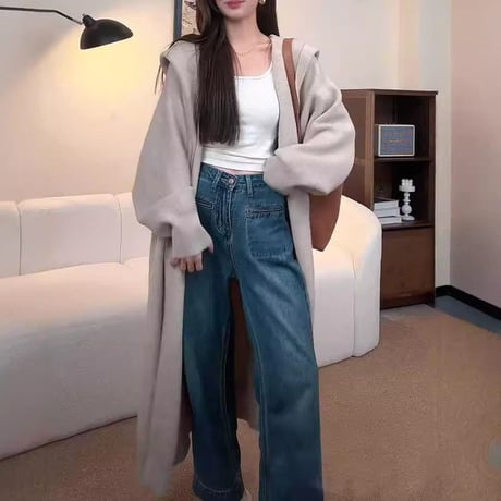 フード付き ロングニットカーディガン ニット ロング丈 カーディガン コーディガン 長袖 ゆったり ルーズ レトロ 大人可愛い ガーリー カジュアル DTCA-823949826525