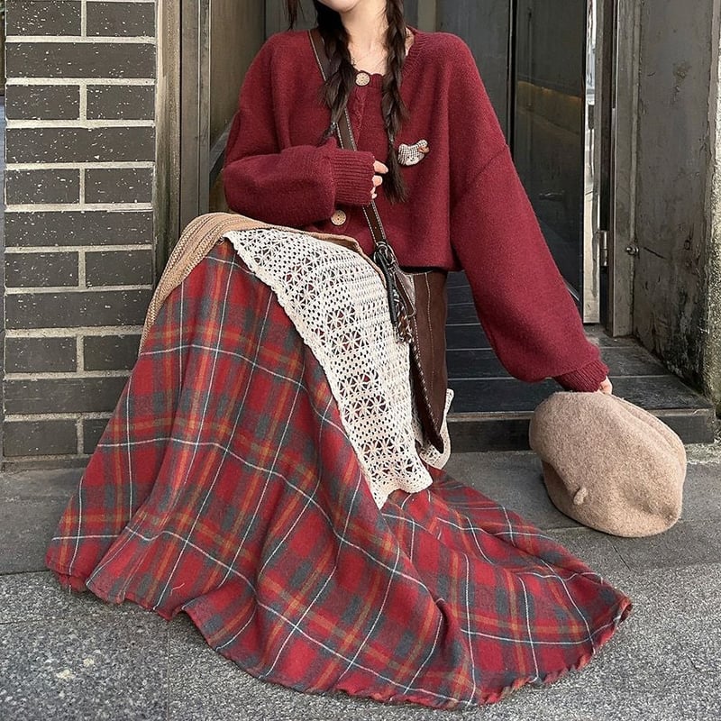 セットアップ カーディガン クマちゃん ロングスカート 不規則