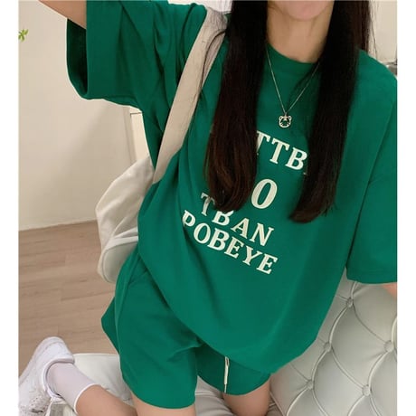 【3カラー】 セットアップ Tシャツ ショートパンツ 半袖 オーバーサイズ 上下セット レトロ 韓国ファッション レディース 大人可愛い ガーリー カジュアル DTC-678293085537