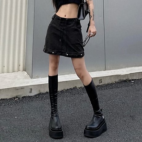 2WAY デニムスカート タッセル ハイウエスト Aライン デニム スカート レトロ 韓国ファッション レディース 大人可愛い ガーリー DTC-740222259539