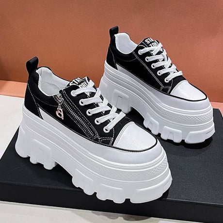 厚底 キャンバススニーカー 22.5～24.5cm シューレース サイドファスナー ベーシック カジュアル 大人可愛い ガーリー 韓国ファッション レディース DTC-649218568067
