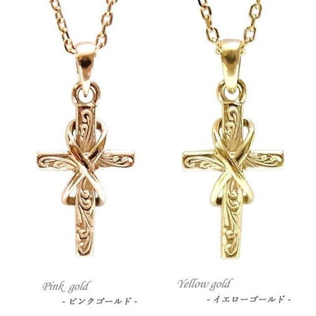 ハワイアンジュエリー ネックレス 金属アレルギー対応 クロス スクロール サージカルステンレス メンズ レディース イエローゴールド ピンクゴールド アクセサリー gps8959