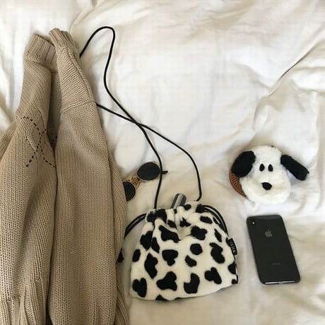 牛柄 ショルダーバッグ ミニバッグ 巾着 バッグ 韓国ファッション レトロ かわいい ガーリー 604070670969