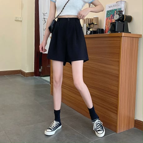 ワイドパンツ ショートパンツ 薄手 韓国ファッション レディース ショート丈 ハイウエスト ガーリー DTC-618569677358