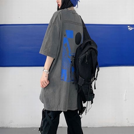 ユニセックス Tシャツ 半袖 幾何学 グラフィティプリント オーバーサイズ 韓国ファッション メンズ レディース トップス カジュアル ストリートファッション DTC-644775769961