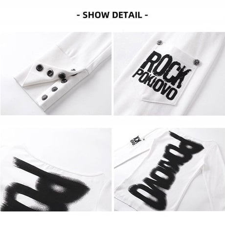前後2way ロンT ブラッシュプリント オフショルダー カットソー tシャツ トップス スリムフィット タイトフィット レトロ 大人可愛い ガーリー カジュアル DTCA-981680300134