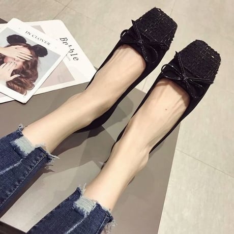 レディース スクエアトゥ フラットパンプス フラットシューズ スエード ぺたんこ 痛くない 歩きやすい フェミニン 韓国ファッション (DCT-588339351010)