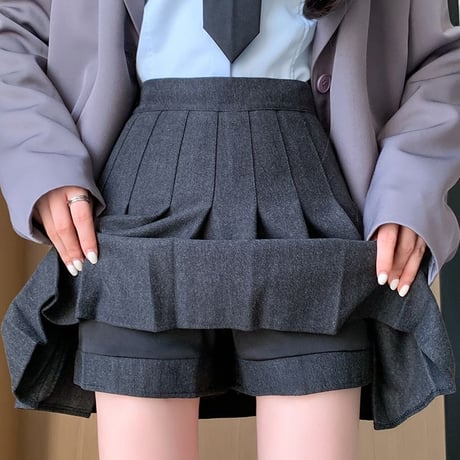 プリーツ ミニスカート インパン ウール調 プリーツスカート ハイウエスト Aライン インナーパンツ レトロ 韓国ファッション レディース 大人可愛い ガーリー DTCA-627324149092