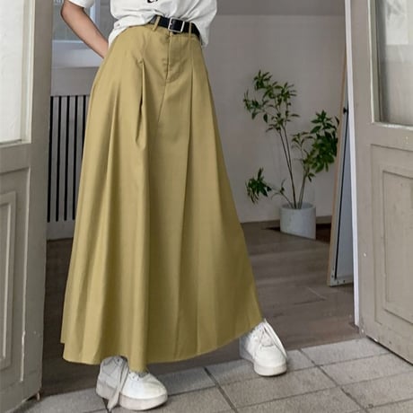 タック ロングスカート ハイウエスト フレア Aラインスカート プリーツ スカート レトロ韓国ファッション レディース 大人可愛い ガーリー DTC-679231010864