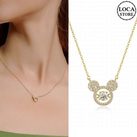 ネックレス ペンダント ミッキー マウス チェーン付き 韓国アクセサリー キラキラ 合金 シルバー925 CZ アクセサリー DTC-610959908090