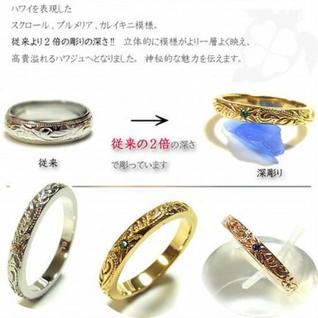 ハワイアンジュエリー リング 誕生石 金属アレルギー対応 プルメリア スクロール 指輪 ゴールド シルバー ピンクゴールド サージカルステンレス anir01-g