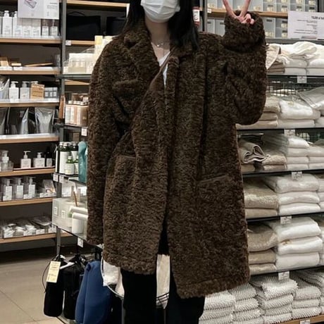 ファーコート ボアコート ラムウール ショートコート フェイクファー 厚め ルーズ ゆったり 長袖 レトロ 韓国ファッション レディース 大人可愛い ガーリー DTC-691745190605