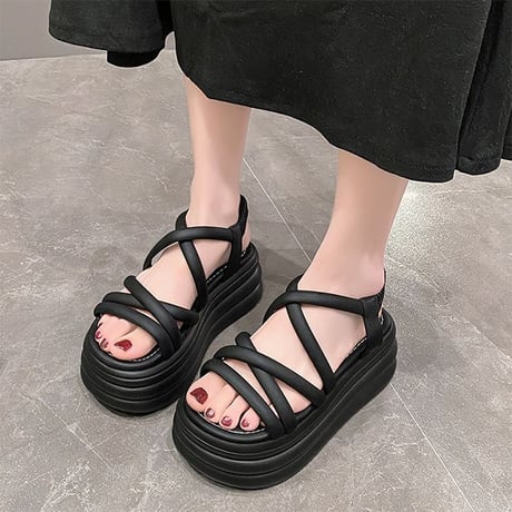 厚底サンダル 22.0～24.5cm グラディエーター ウエッジソール サンダル プラットフォーム バックストラップ スタイルアップ 韓国ファッション レディース DTC-775188374033