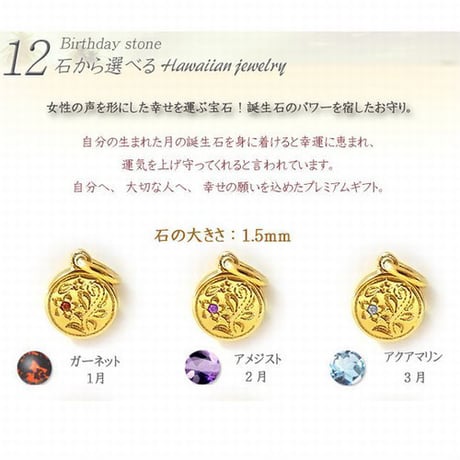 ハワイアンジュエリー 12石の誕生石から選べる ネックレス 金属アレルギー対応 プルメリア スクロール レディース メンズ サージカルステンレス ※刻印可能商品 anip01