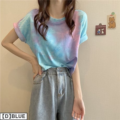タイダイ柄 Tシャツ 薄手 半袖 トップス ショート丈 へそ出し 絞り染め レトロ 韓国ファッション レディース 大人可愛い ガーリー カジュアル DTC-646133929852