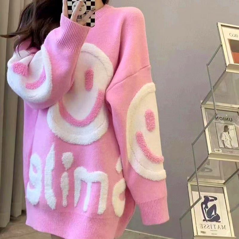 ニット スマイリー ニコちゃんマーク セーター トップス プルオーバー