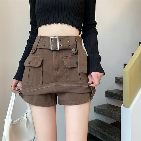 デニム ショートパンツ スカート風 ハイウエスト Aライン レトロ 韓国ファッション レディース 大人可愛い ガーリー カジュアル DTC-680226852680